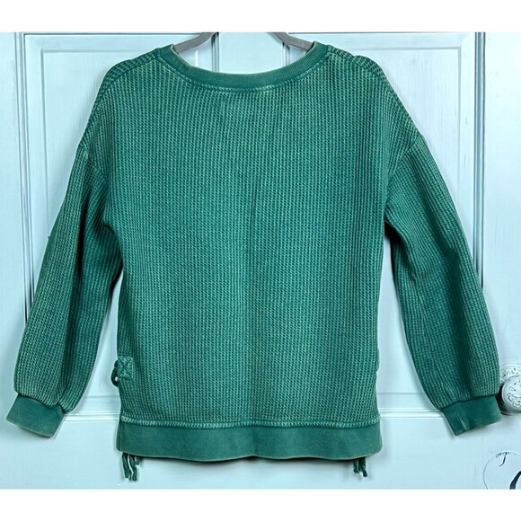 Saturday Sunday Aliana Waffle Knit Top Anthropologie Shirt Green Boho Sz XSP - Picture 3 of 9